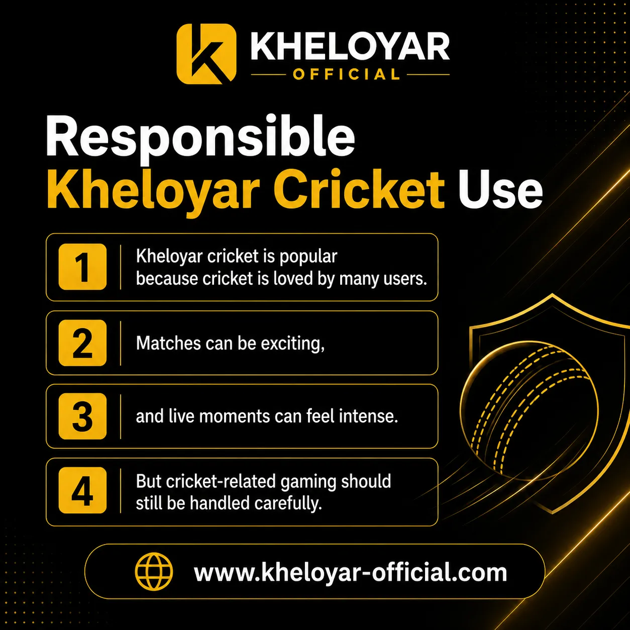 Kheloyar cricket ball graphic representing responsible cricket use
