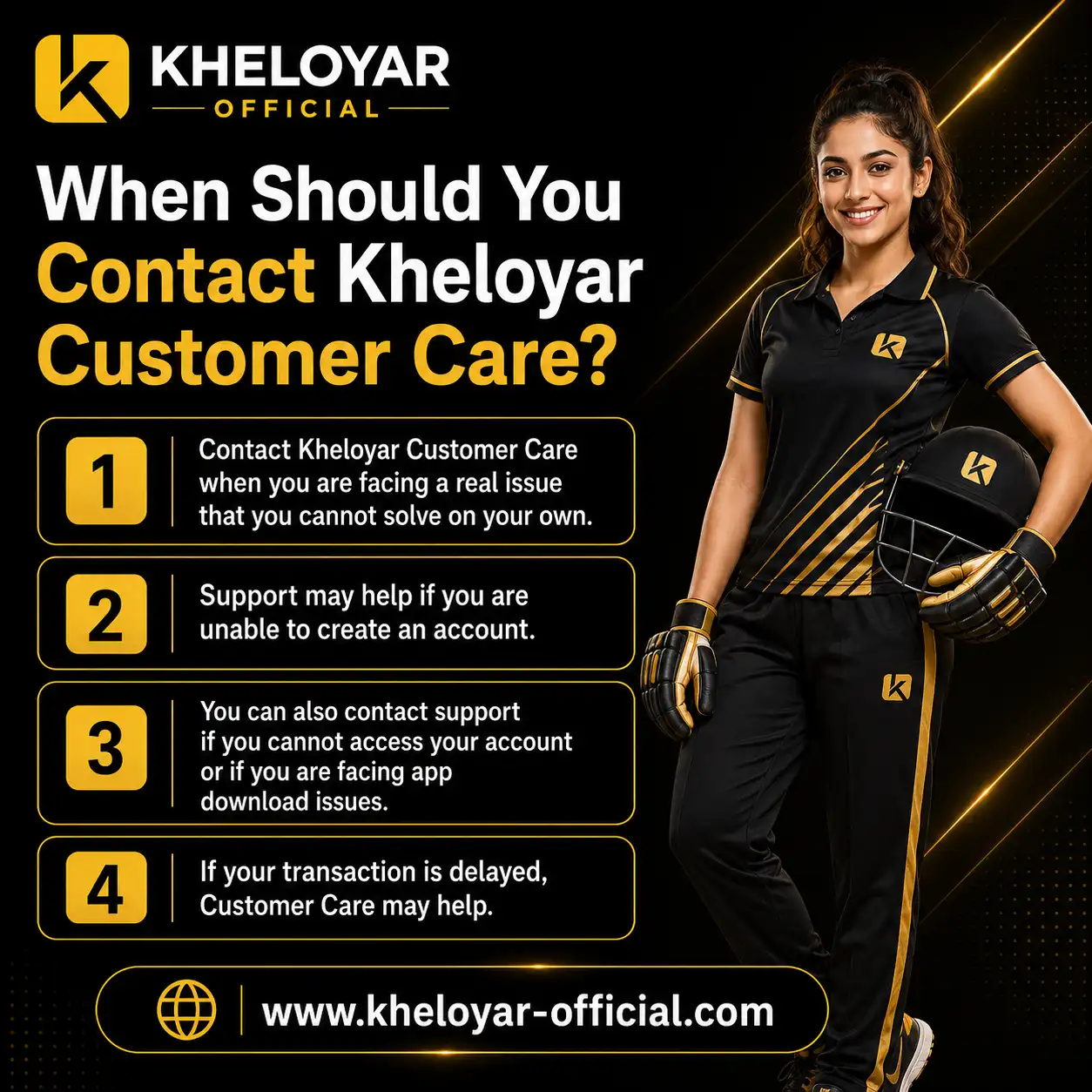 Kheloyar support agent illustrating when to contact customer care